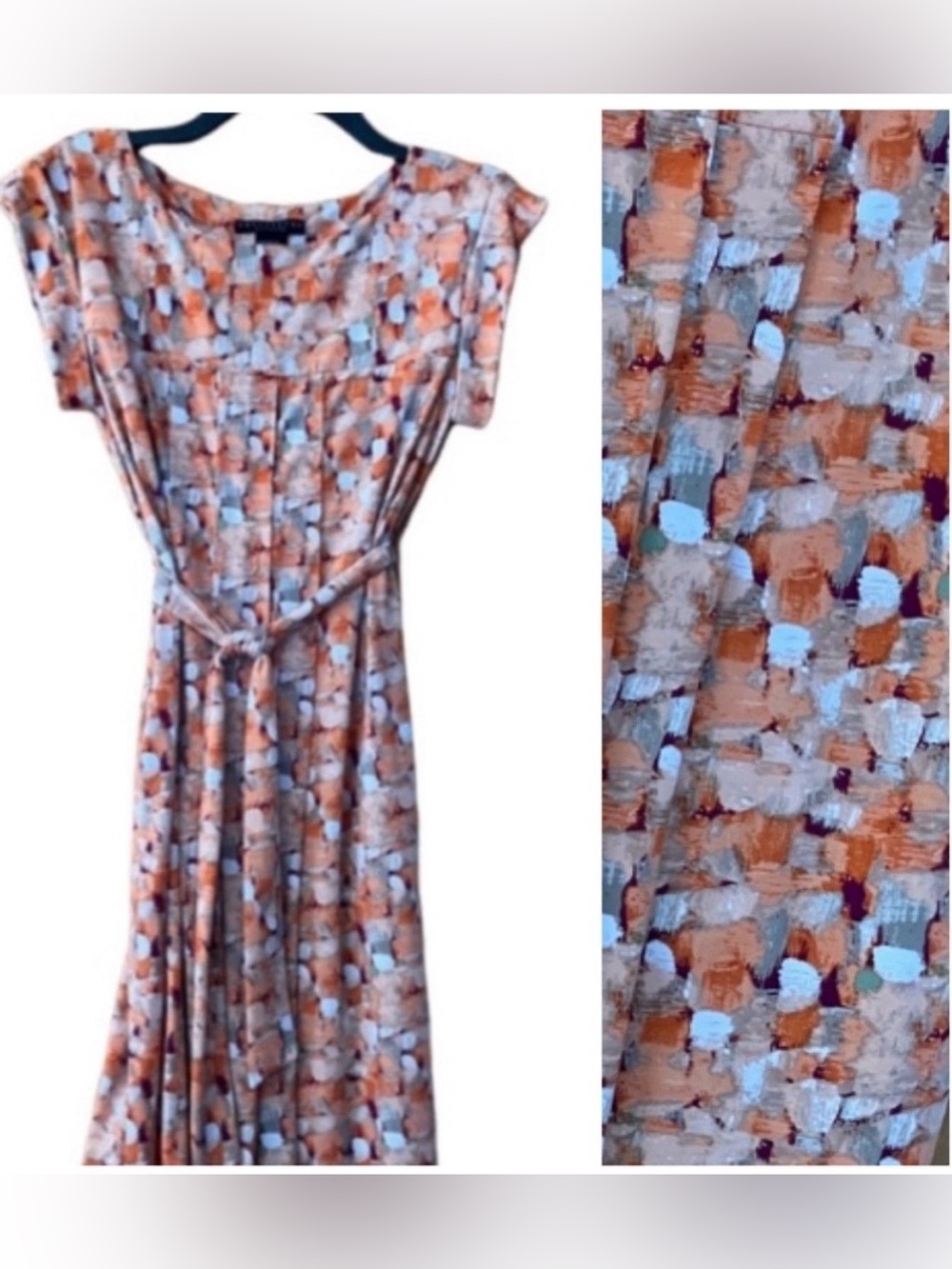Apostrophe’ Stretch Small Cap Sleeve Dress Autumn Orange Khaki Raspberry